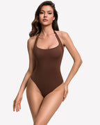 Square Neck Halter Bodysuit Double Lined Thong Going Out Top