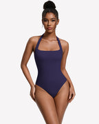 Square Neck Halter Bodysuit Double Lined Thong Going Out Top