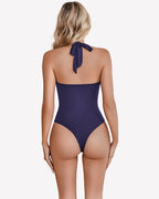 Square Neck Halter Bodysuit Double Lined Thong Going Out Top