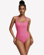 Square Neck Halter Bodysuit Double Lined Thong Going Out Top