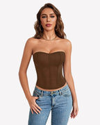 Mesh Strapless Corset Top Tie Back Boned Bustier