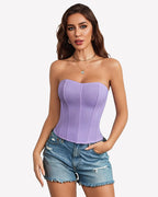 Mesh Strapless Corset Top Tie Back Boned Bustier
