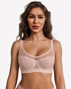 Full Coverage Sheer Mesh Lace Bra Underwire Unlined Everyday Lingerie