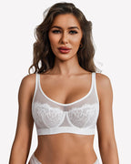 Full Coverage Sheer Mesh Lace Bra Underwire Unlined Everyday Lingerie