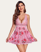 Womens Lace Babydoll Halter Nightgown Sleepwear