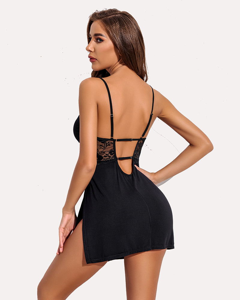 Color Lace Side Slit Chemise