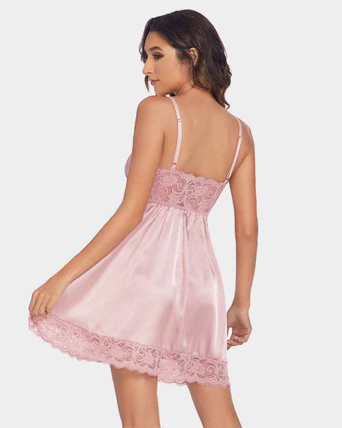 Pink Satin Dress V Neck Slips Nightie