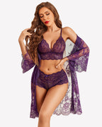 Women Lingerie Set 3 Piece Bra and Panty Sets with Robe