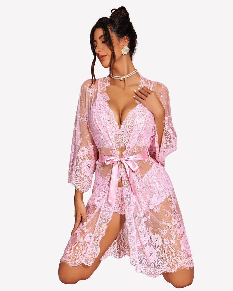 Women Lingerie Set 3 Piece Bra and Panty Sets with Robe