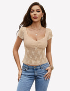 Lace Mesh Short Sleeve Floral Shirt
