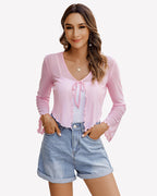 Sheer Shrug Tie Front Mesh Shawl Top