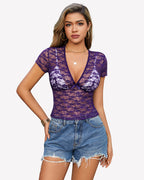 Lace Tops Short Sleeve Mesh Shirts