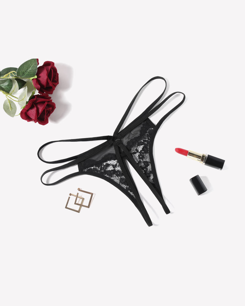 Lace Floral Lace Crotchless Briefs G-String
