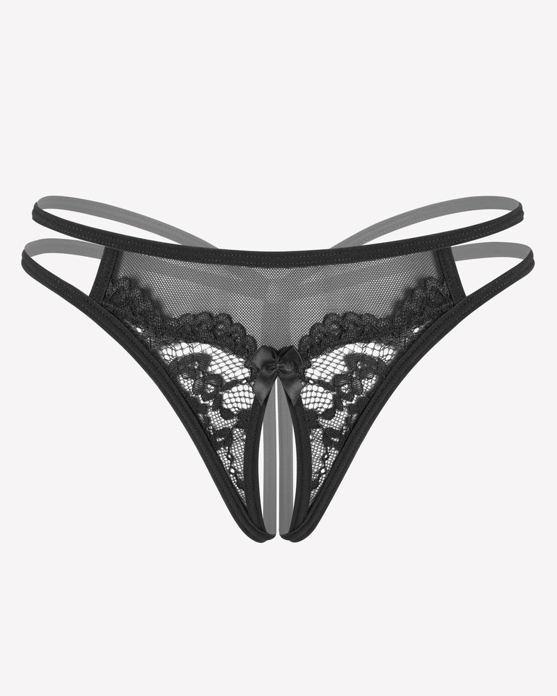 Lace Floral Lace Crotchless Briefs G-String