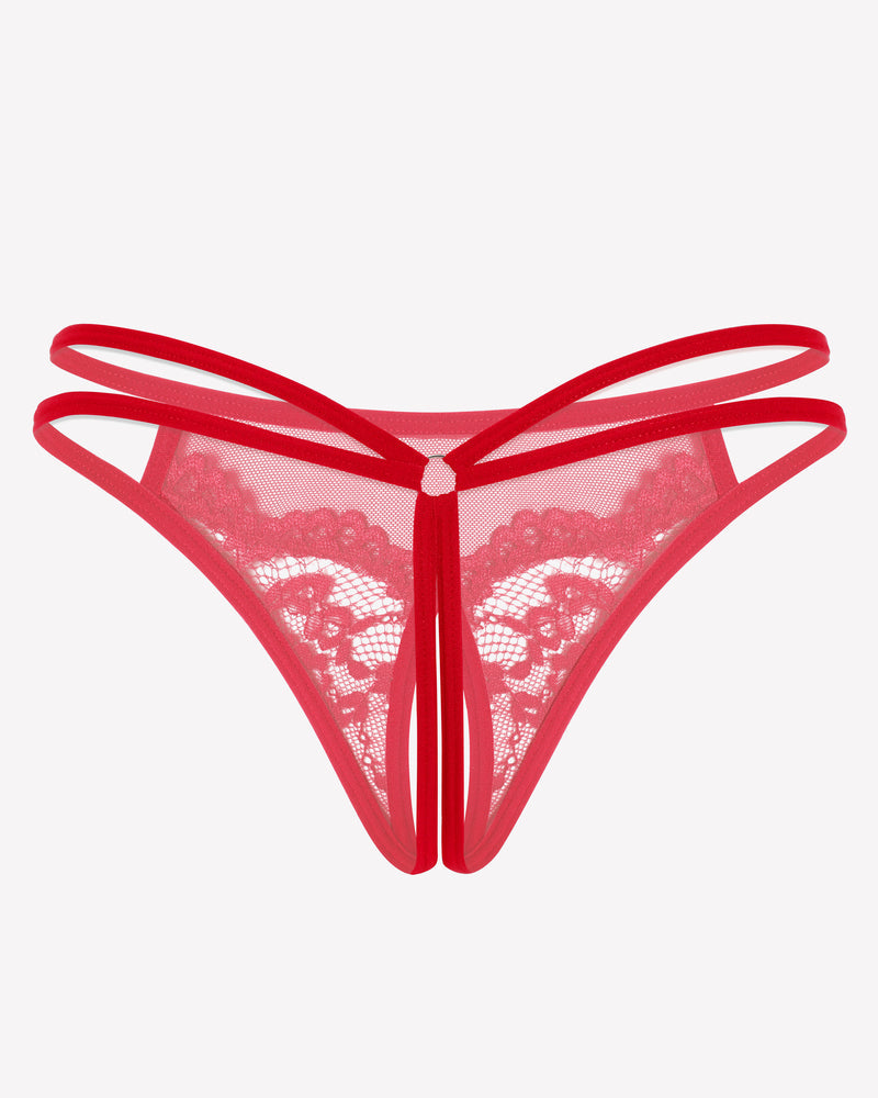 Lace Floral Lace Crotchless Briefs G-String