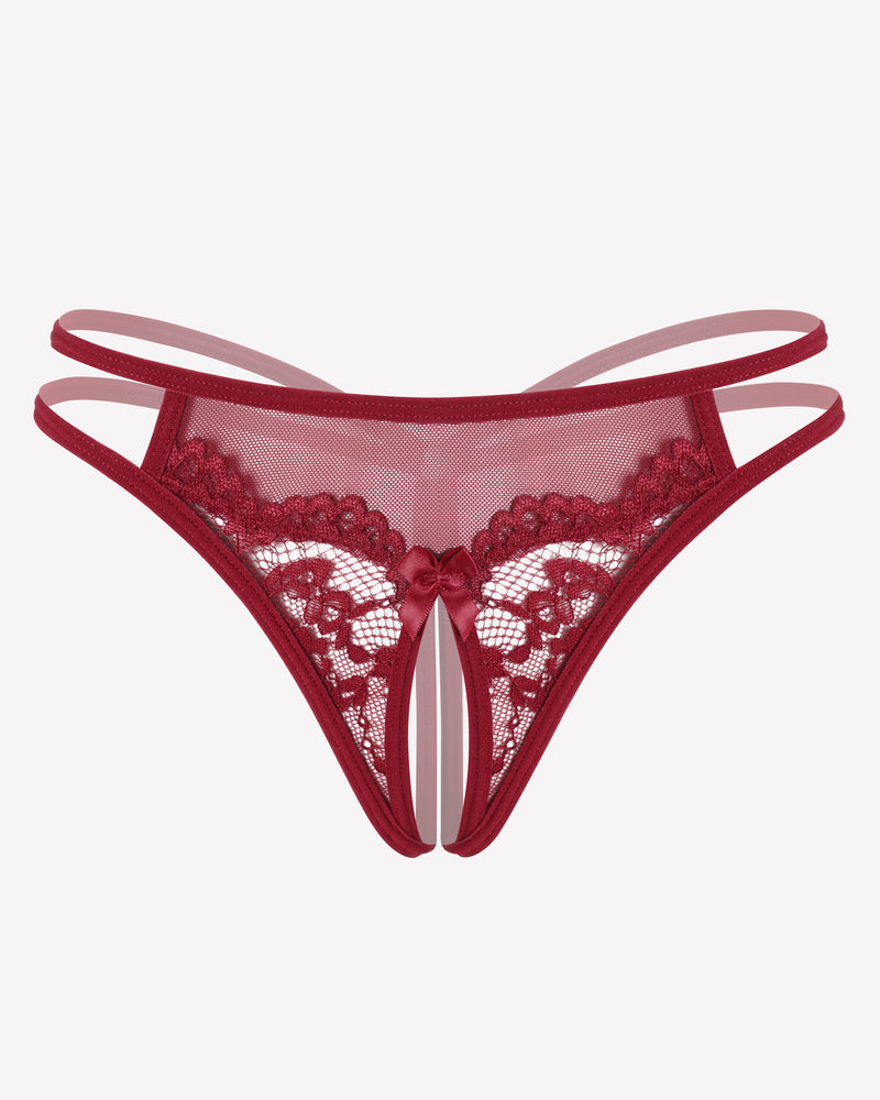 Lace Floral Lace Crotchless Briefs G-String
