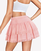 High Waisted Tiered Ruffles Lace Mini Skirt