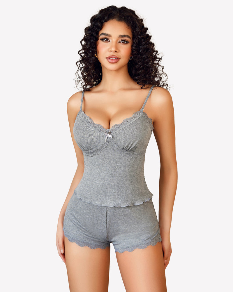Cami Pajama Set Lace Trim Short PJ Set