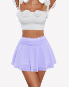 Pleated Skirt Lace Mesh Layered Ruffled Skirts