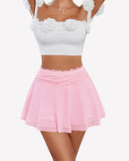 Pleated Skirt Lace Mesh Layered Ruffled Skirts