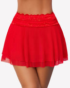 Pleated Skirt Lace Mesh Layered Ruffled Skirts