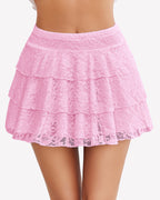 Pleated Mini Skirt Lace Ruffles Short Skirt