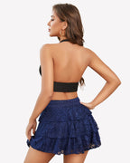 Pleated Mini Skirt Lace Ruffles Short Skirt