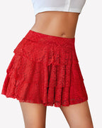 Pleated Mini Skirt Lace Ruffles Short Skirt