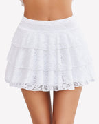 Pleated Mini Skirt Lace Ruffles Short Skirt