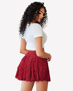 Pleated Mini Skirt Lace Ruffles Short Skirt