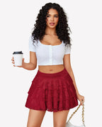 Pleated Mini Skirt Lace Ruffles Short Skirt