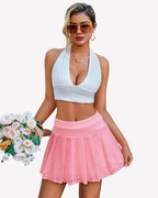 Pleated Skater Skirt Lace Flared Mini Skirts