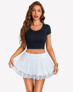 Pleated Mini Skirt Lace Ruffles Skirts