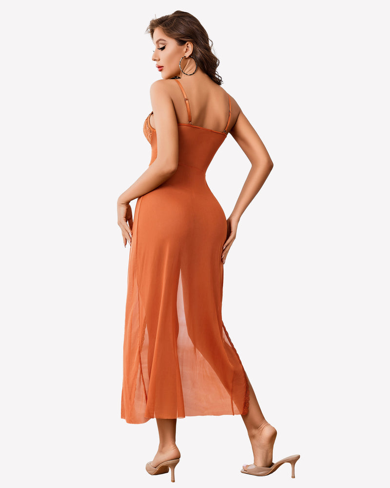 Lace Chemise Mesh Side Split Nightdress