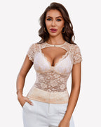 Lace Mesh Top Floral Sheer Blouse