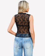 Floral Lace Tank Top Mesh Sheer Blouses