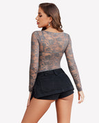Mesh Long Sleeve Crop Top with Bra Set