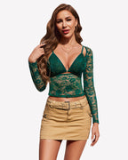 Mesh Long Sleeve Crop Top with Bra Set