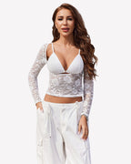 Mesh Long Sleeve Crop Top with Bra Set