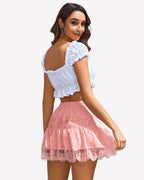 Short Skirts Y2K Lace Trim Contrast Skirt