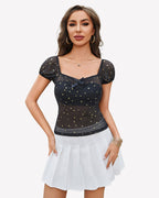 Short Sleeve Sheer Mesh Tops