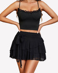 Flowy Hem Multi-Layer Ruffle Trim Skirt
