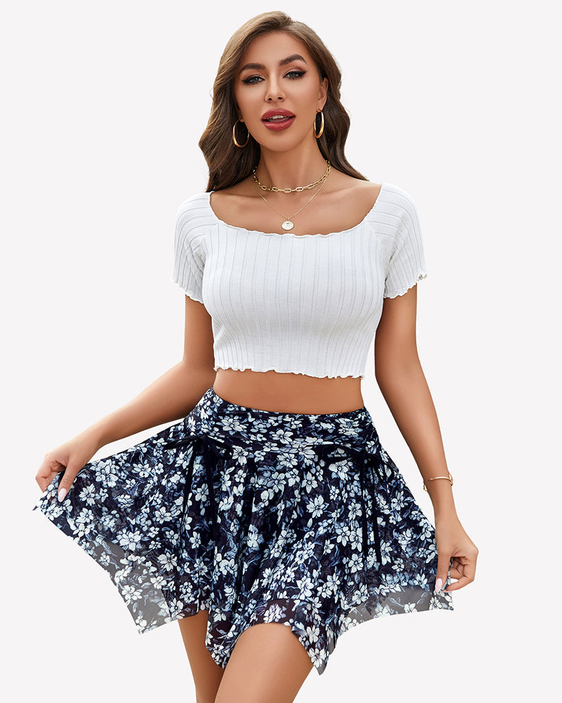 Mesh Y2K Drawstring Ruched Bow Short Skort
