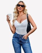 Mesh Cowl Neck Tank Top Sequin Shirt
