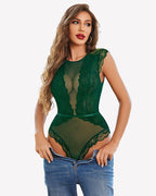 Mesh Lace Teddy Snap Crotch Bodysuits