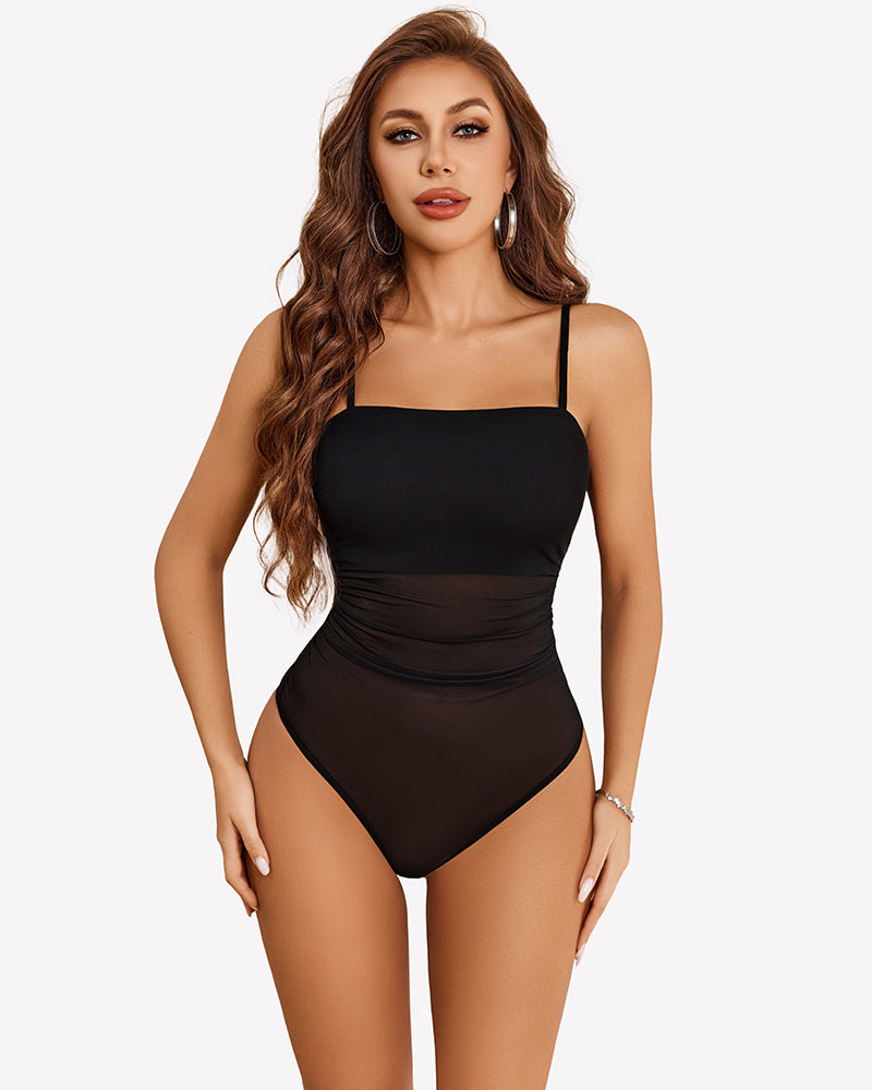 Square Neck Tank Body Suits Sheer Leotard