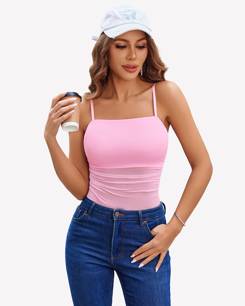 Square Neck Tank Body Suits Sheer Leotard