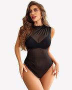 Sheer Sleeveless Ruched Mesh Bodysuits