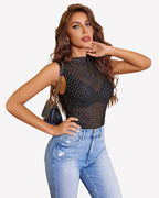 Sheer Sleeveless Ruched Mesh Bodysuits