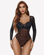 Long Sleeve Leopard Mesh Bodysuits